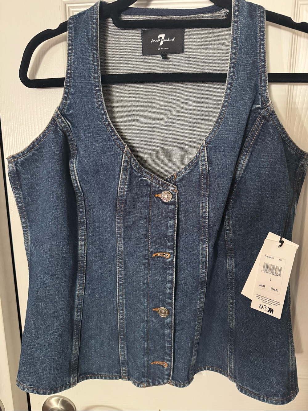 7 For All Mankind Blue Denim Button-Front Tank